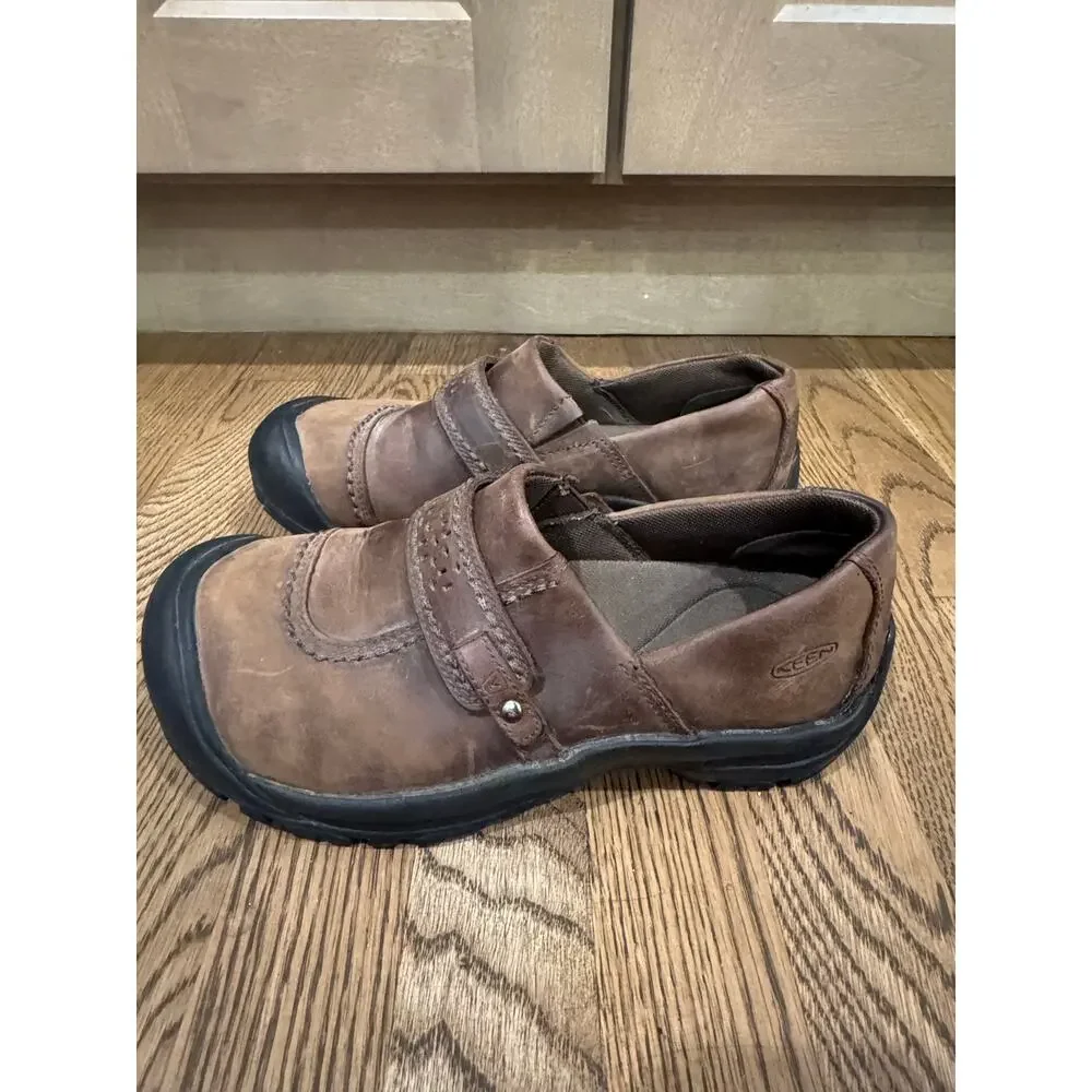 KEEN Kaci Brown Full Grain Leather Slip On Shoes Women Sz 8.5 Comfort Clogs